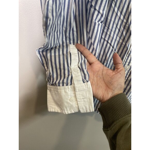 Everlane Organic Cotton Striped Button-Up Shirt Size 10 Blue White Collared - Picture 7 of 8